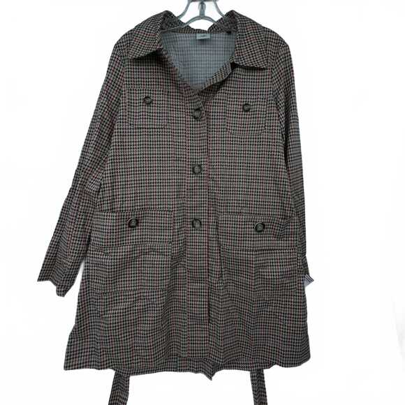 CAbi Jackets & Blazers - Cabi Red Tan Trench Coat Houndstooth Pockets | Womens S